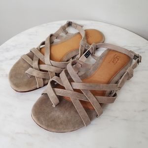 UGG Australia Strappy Leather Sandal Flats With Ankle Strap Women's Size 5